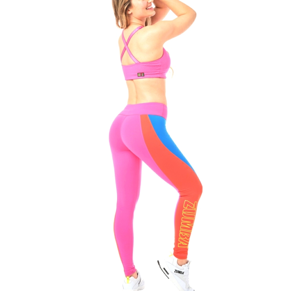 Zumba In Motion Perfect Ankle Leggings size Small Spicy Pink NWOT Colorblock